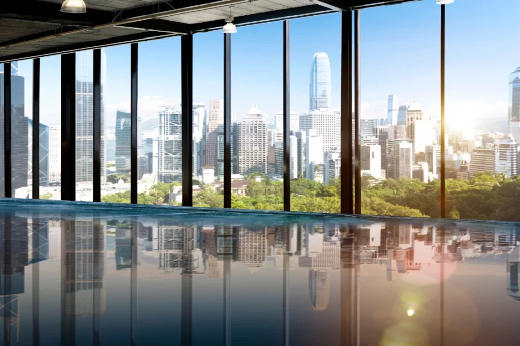 Commercial aluminium curtain wall façade installation