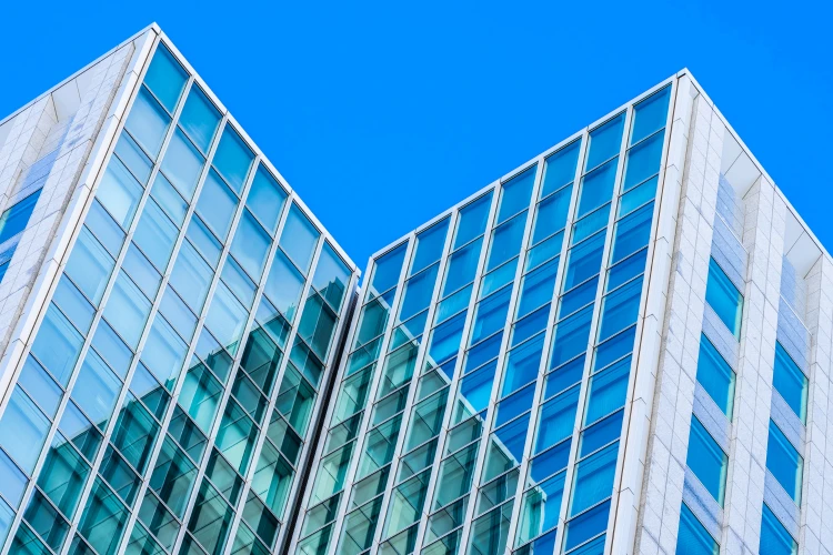 Building facade with new commercial aluminium cladding and energy-efficient glazing